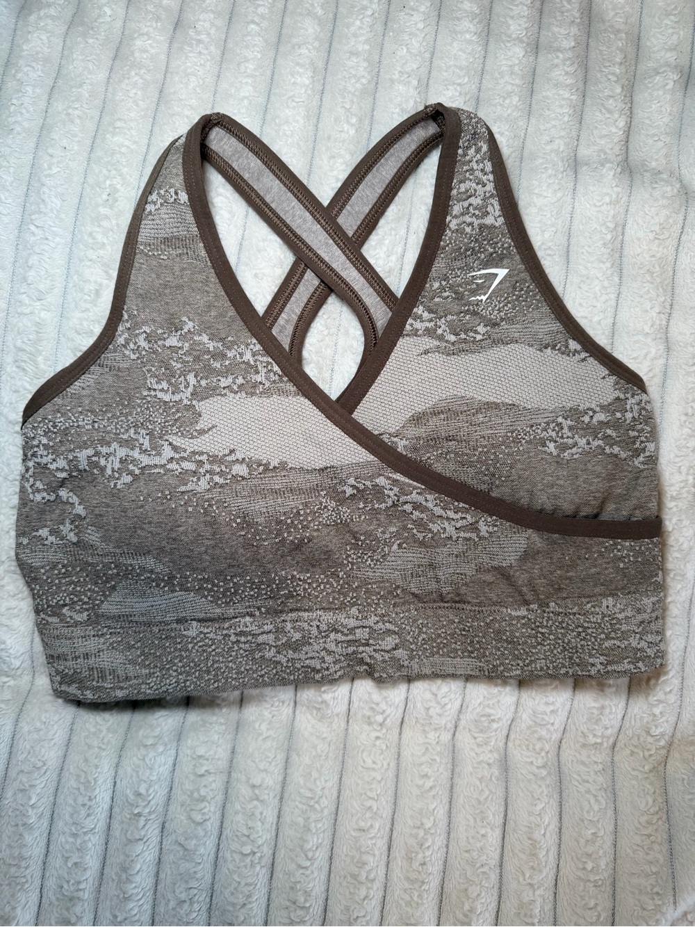 Gymshark Brown Camo Crossback Seamless Sports Bra